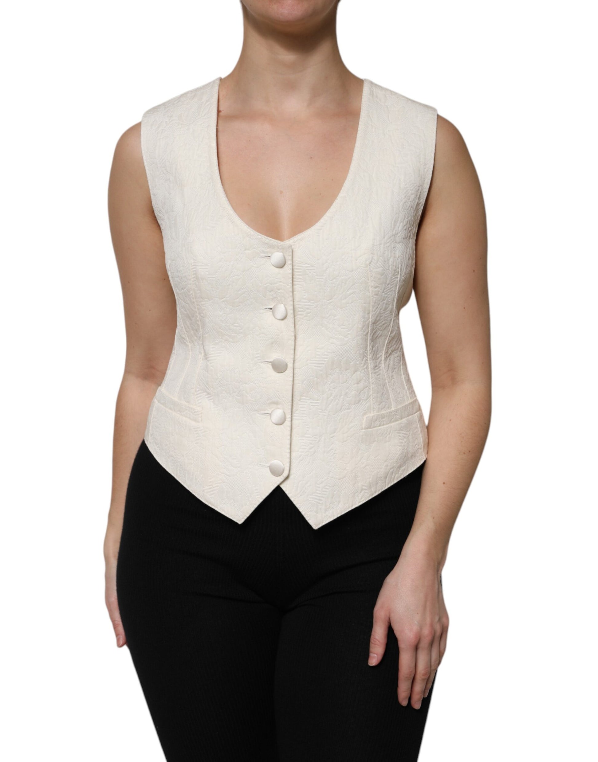 Dolce & Gabbana Ivory Cotton Button Down Sleeveless Vest Top by Dolce & Gabbana