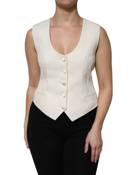 Dolce & Gabbana Ivory Cotton Button Down Sleeveless Vest Top by Dolce & Gabbana