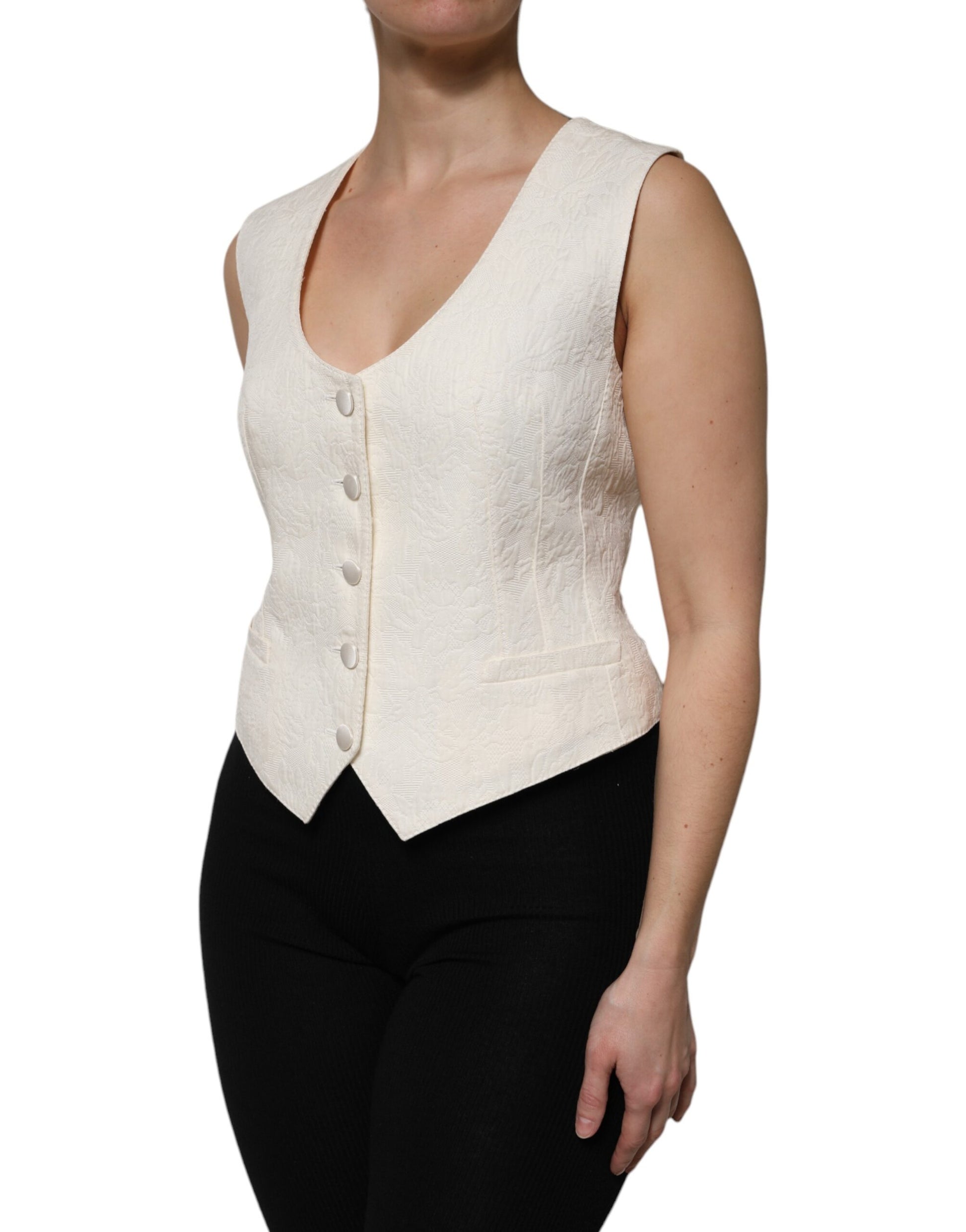 Dolce & Gabbana Ivory Cotton Button Down Sleeveless Vest Top by Dolce & Gabbana