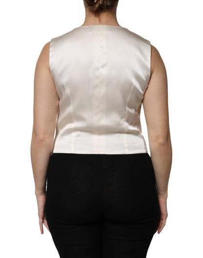 Dolce & Gabbana Ivory Cotton Button Down Sleeveless Vest Top by Dolce & Gabbana