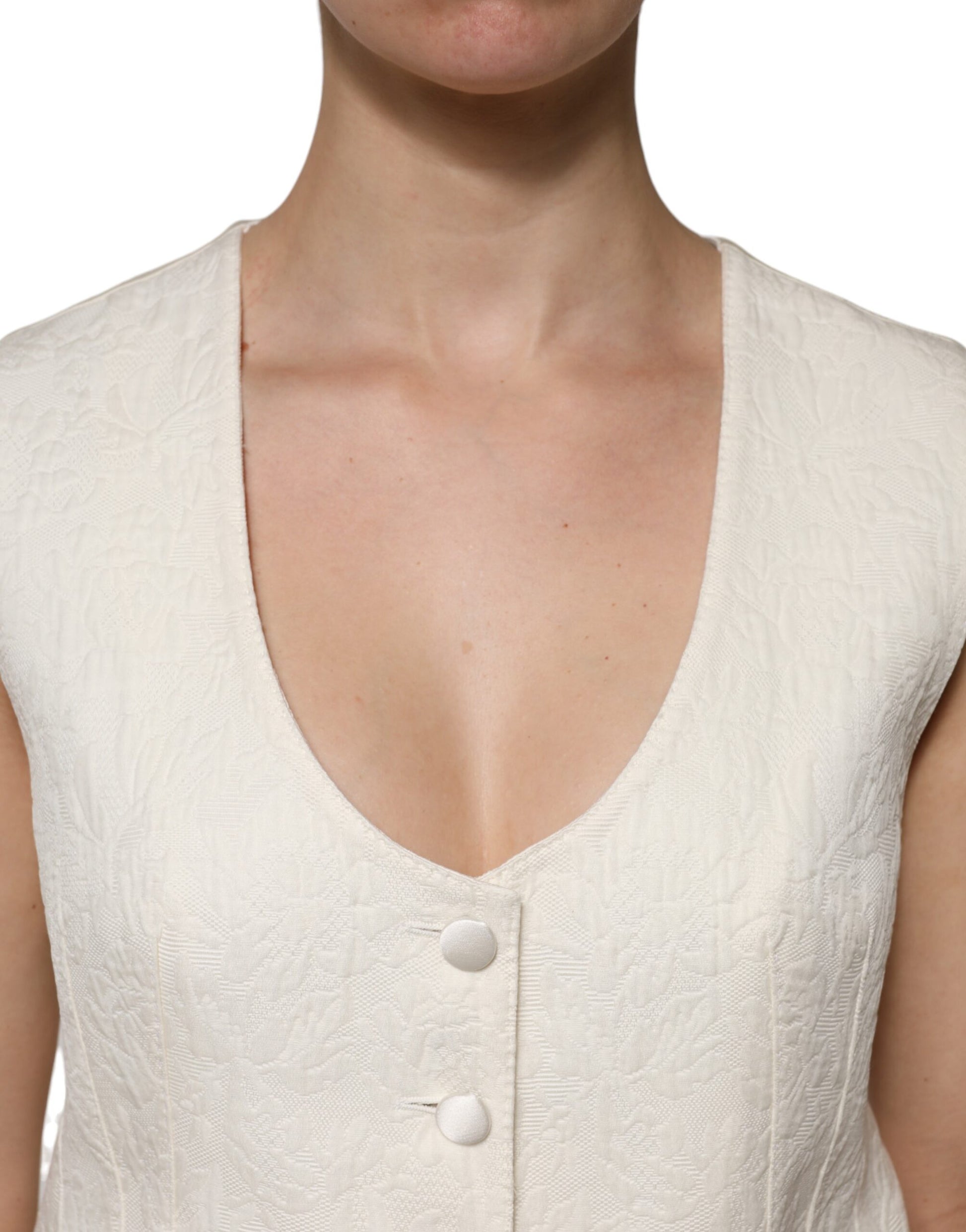Dolce & Gabbana Ivory Cotton Button Down Sleeveless Vest Top by Dolce & Gabbana