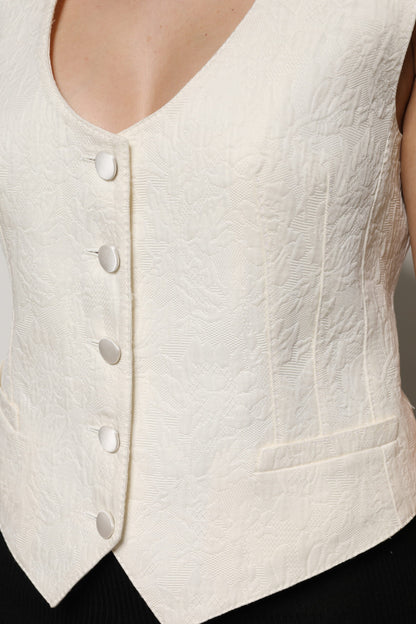 Dolce & Gabbana Ivory Cotton Button Down Sleeveless Vest Top by Dolce & Gabbana
