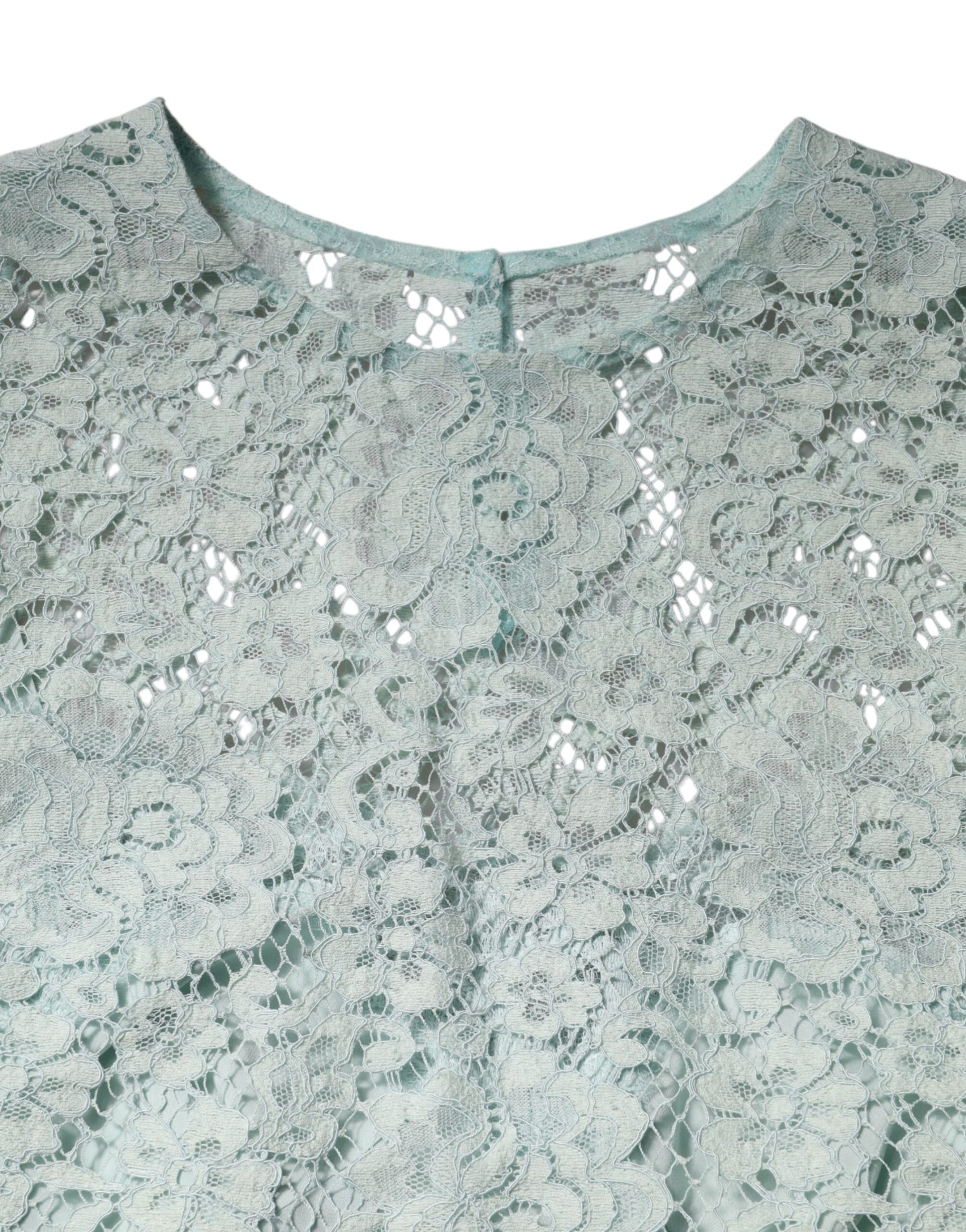 Dolce & Gabbana Mint Green Floral Lace Cotton Blouse Top by Dolce & Gabbana