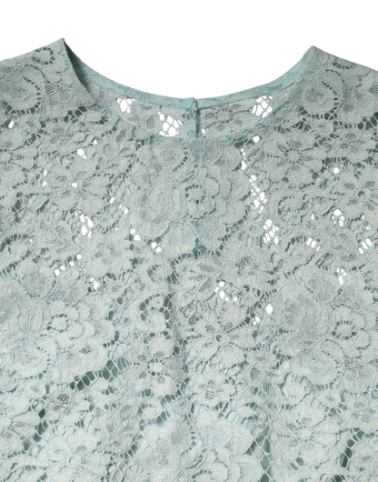 Dolce & Gabbana Mint Green Floral Lace Cotton Blouse Top by Dolce & Gabbana