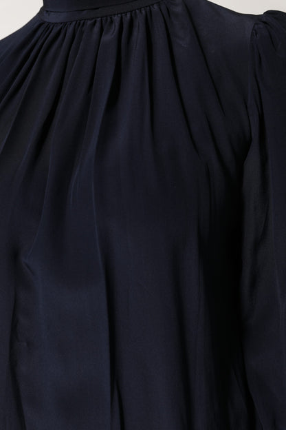 Dolce & Gabbana Blue Silk Mock Neck Long Sleeves Blouse Top by Dolce & Gabbana
