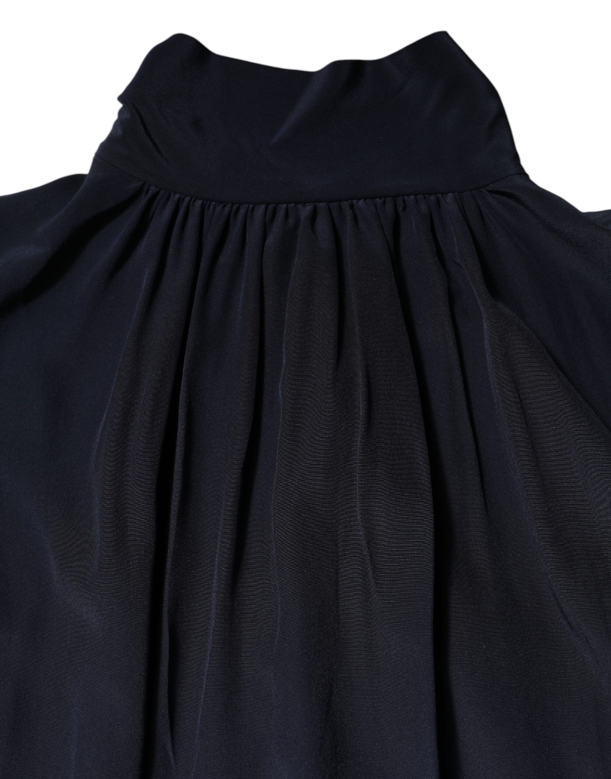 Dolce & Gabbana Blue Silk Mock Neck Long Sleeves Blouse Top by Dolce & Gabbana
