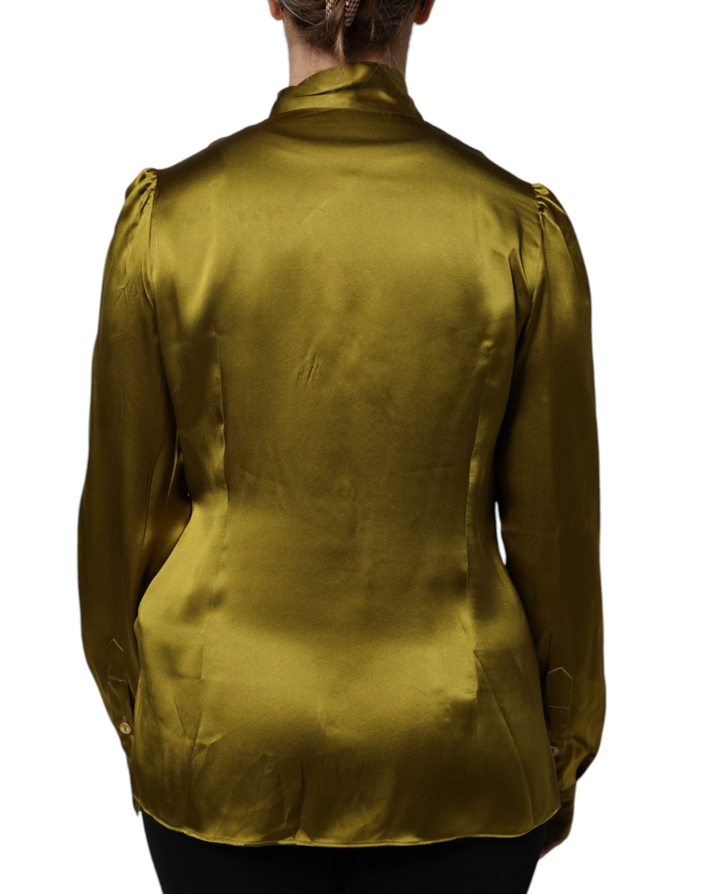 Dolce & Gabbana Green Ascot Collar Long Sleeves Blouse Top by Dolce & Gabbana