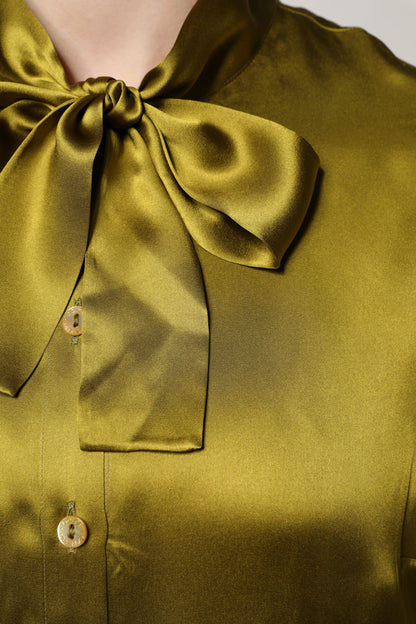 Dolce & Gabbana Green Ascot Collar Long Sleeves Blouse Top by Dolce & Gabbana