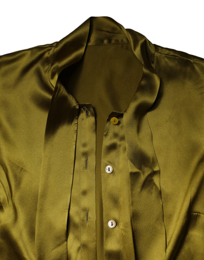 Dolce & Gabbana Green Ascot Collar Long Sleeves Blouse Top by Dolce & Gabbana