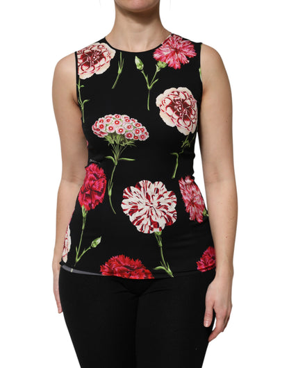 Dolce & Gabbana Black Floral Print Sleeveless Tank Blouse Top by Dolce & Gabbana