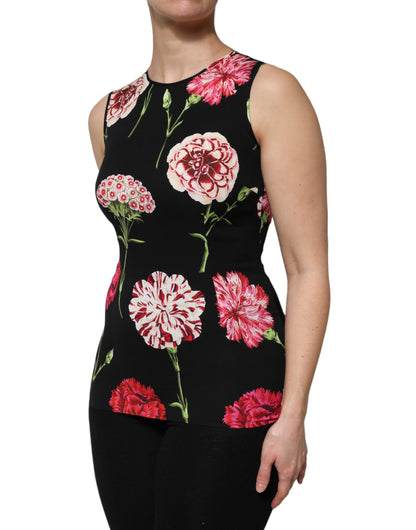Dolce & Gabbana Black Floral Print Sleeveless Tank Blouse Top by Dolce & Gabbana