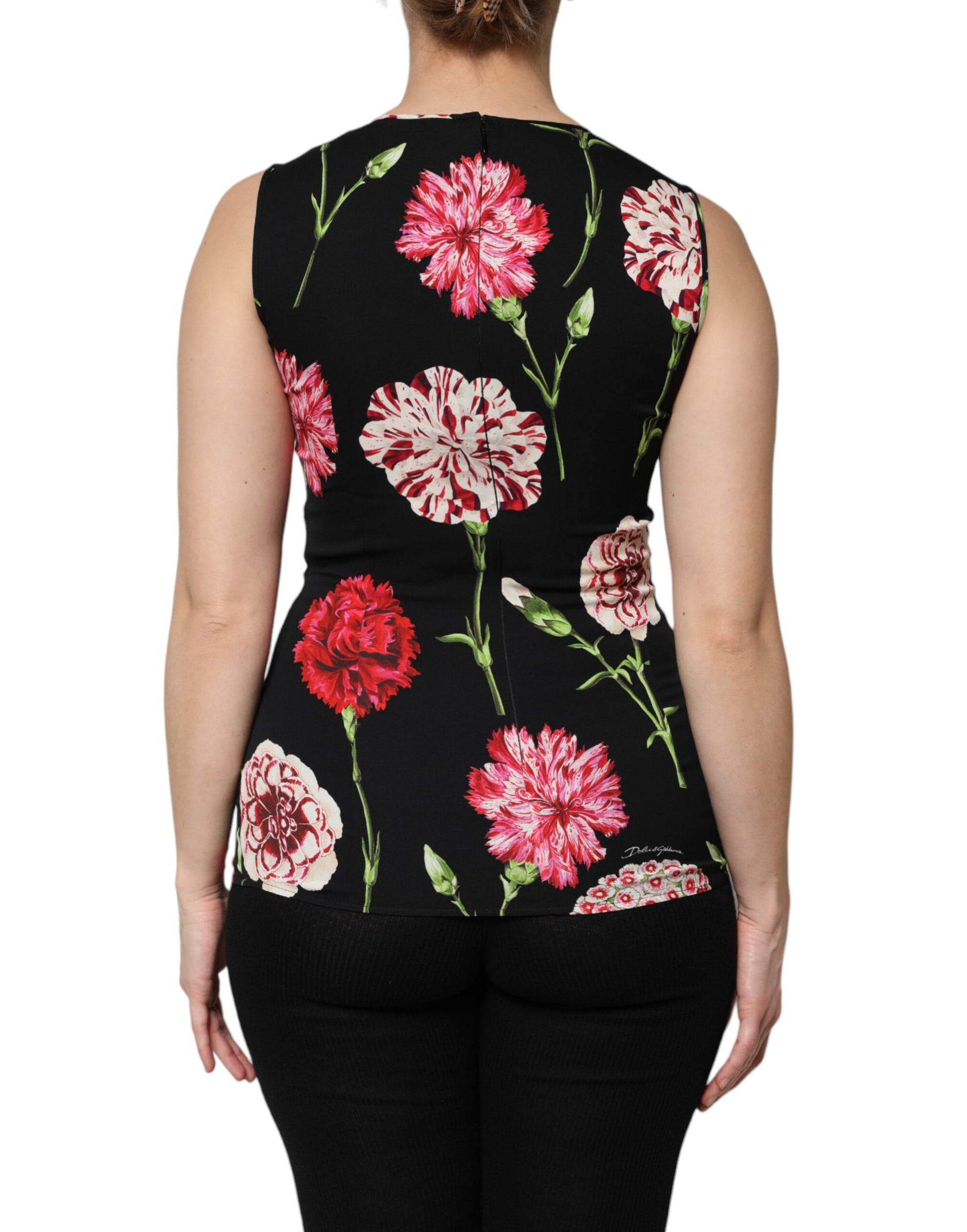 Dolce & Gabbana Black Floral Print Sleeveless Tank Blouse Top by Dolce & Gabbana