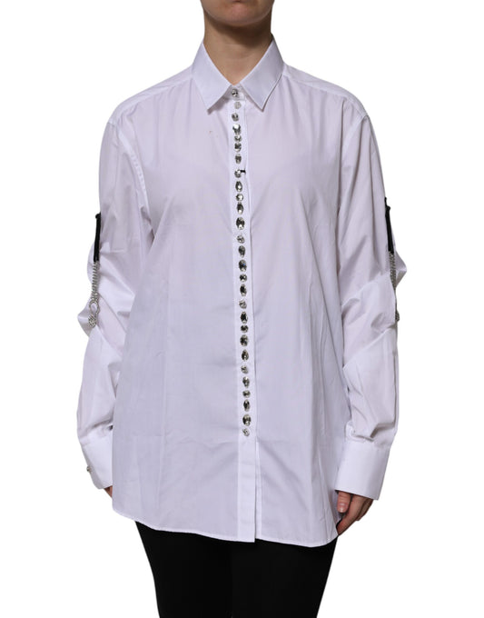 Dolce & Gabbana White Rhinestone Embellish Long Sleeves Top by Dolce & Gabbana