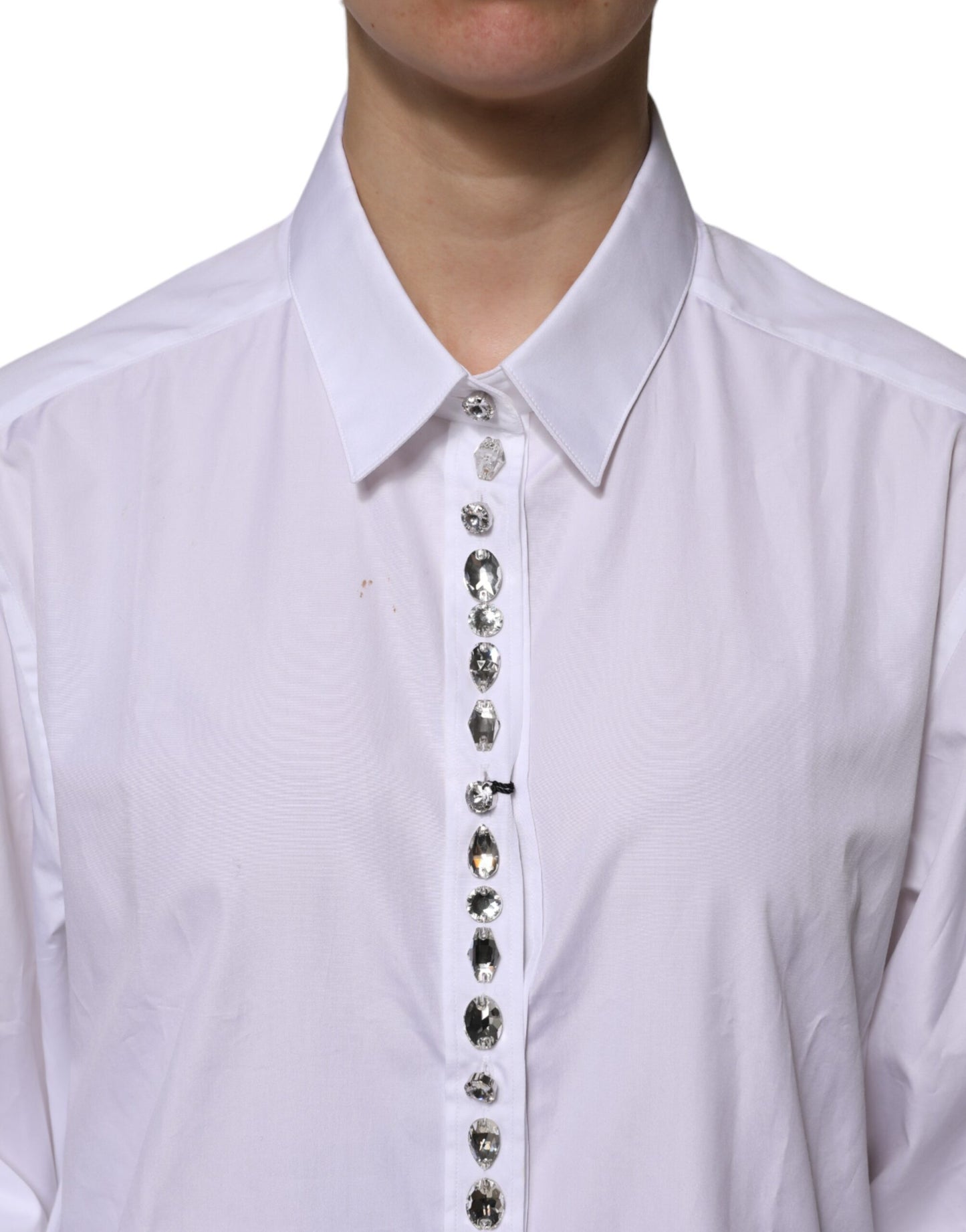 Dolce & Gabbana White Rhinestone Embellish Long Sleeves Top by Dolce & Gabbana