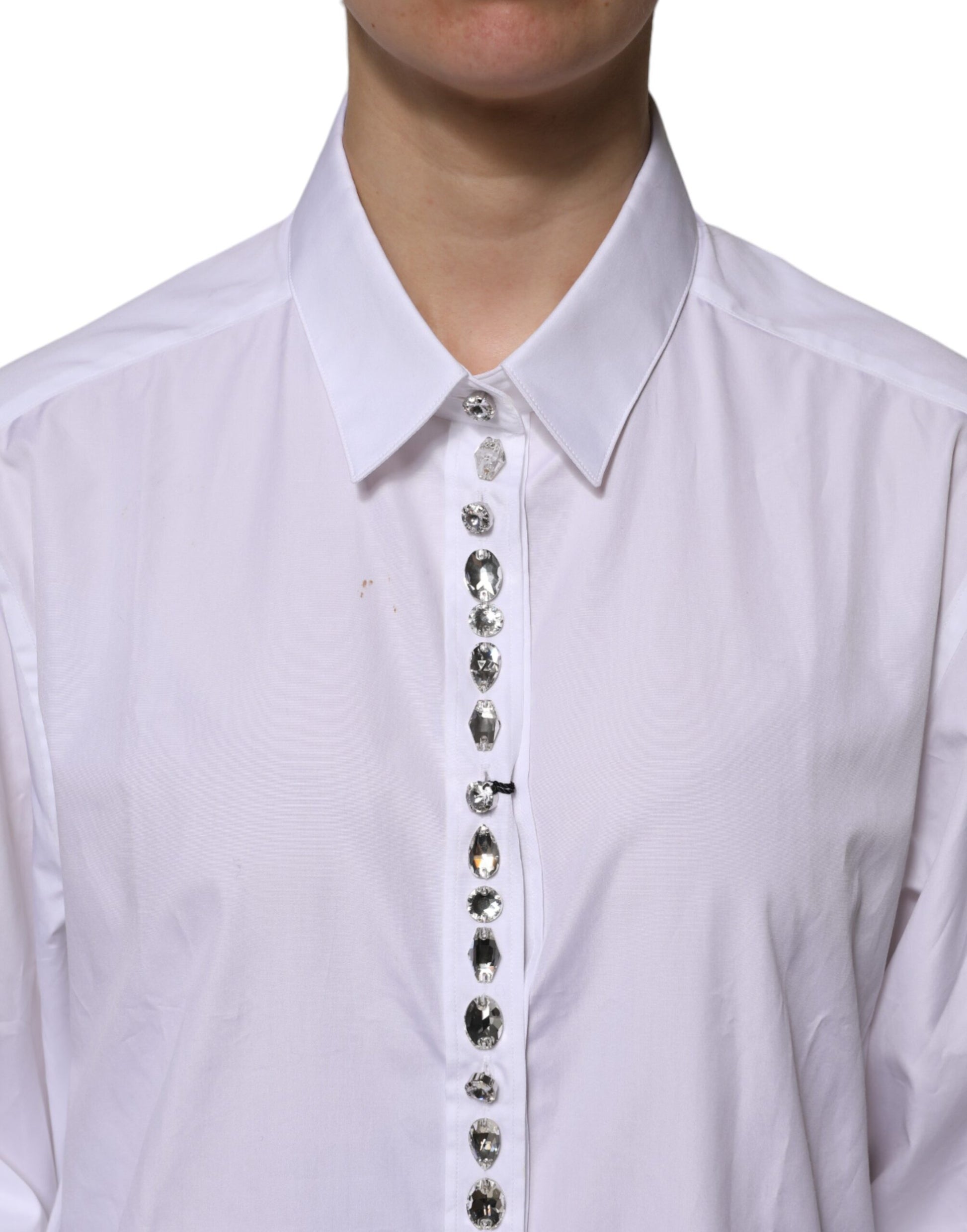 Dolce & Gabbana White Rhinestone Embellish Long Sleeves Top by Dolce & Gabbana