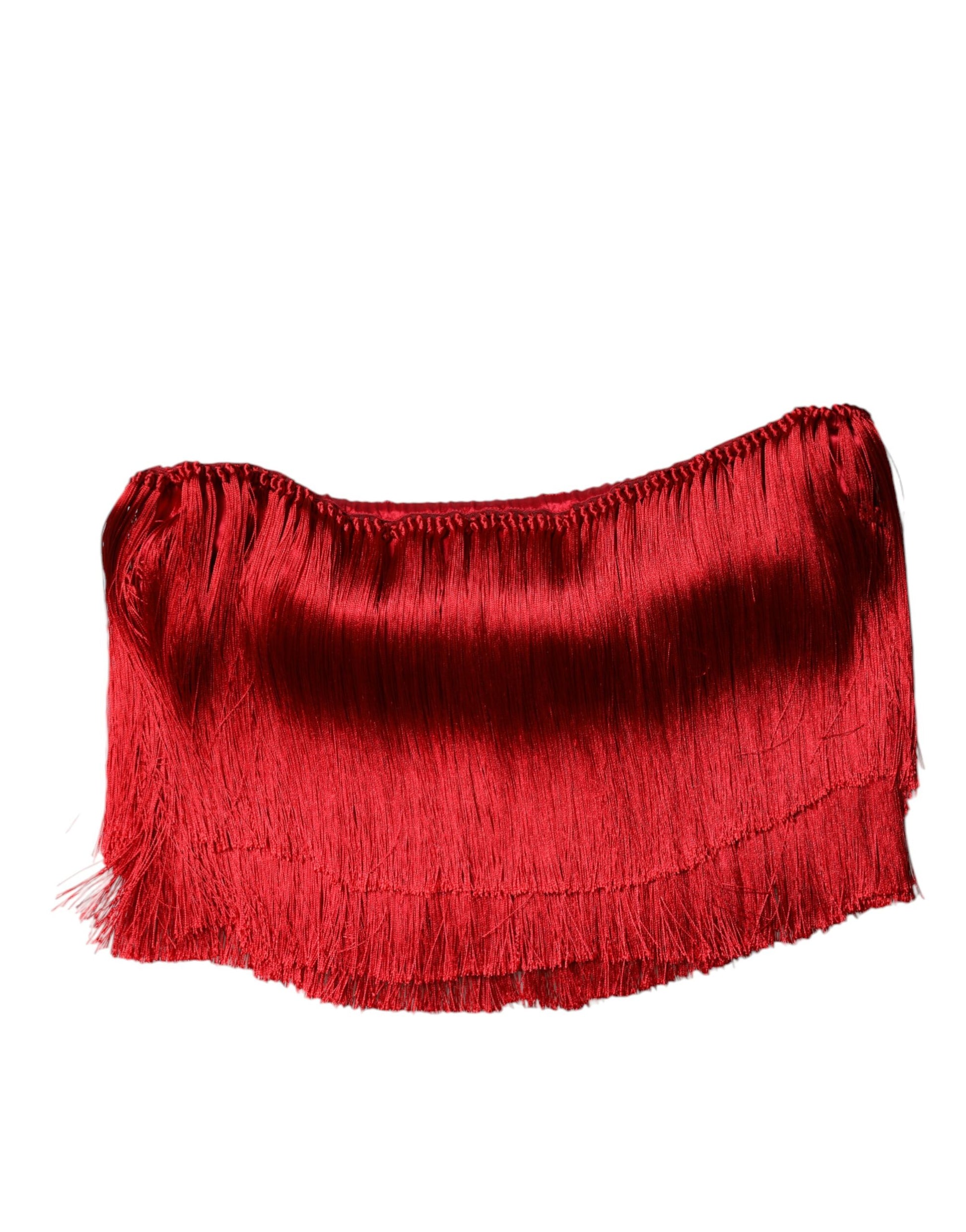Dolce & Gabbana Red Silk Strapless Fringe Crop Tube Top by Dolce & Gabbana