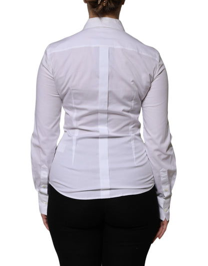 Dolce & Gabbana White Cotton Collared Long Sleeves Blouse Top by Dolce & Gabbana