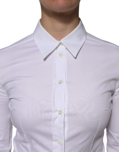 Dolce & Gabbana White Cotton Collared Long Sleeves Blouse Top by Dolce & Gabbana