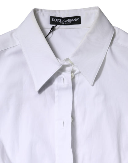 Dolce & Gabbana White Cotton Collared Long Sleeves Blouse Top by Dolce & Gabbana