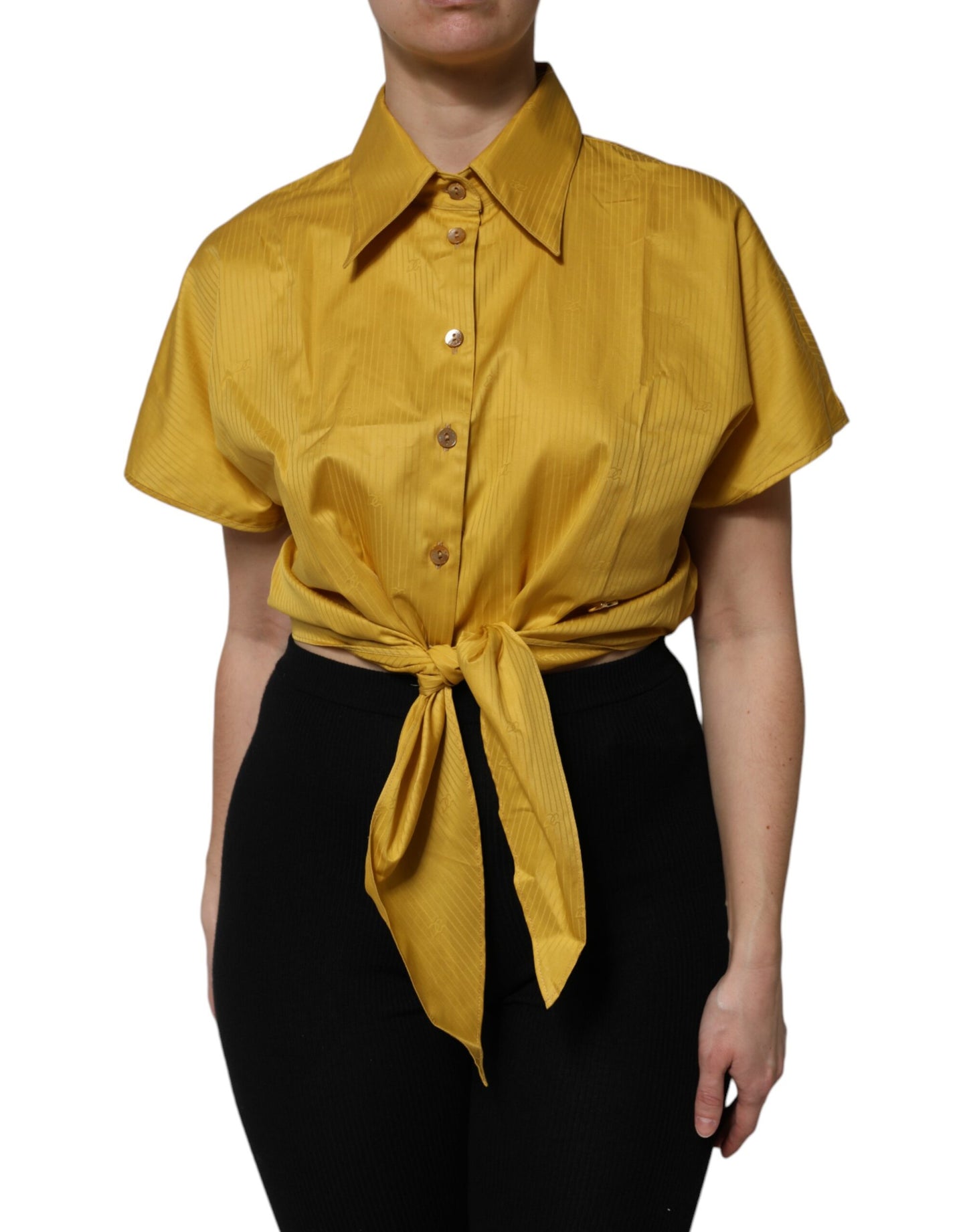 Dolce & Gabbana Mustard Collared Short Sleeves Blouse Top by Dolce & Gabbana