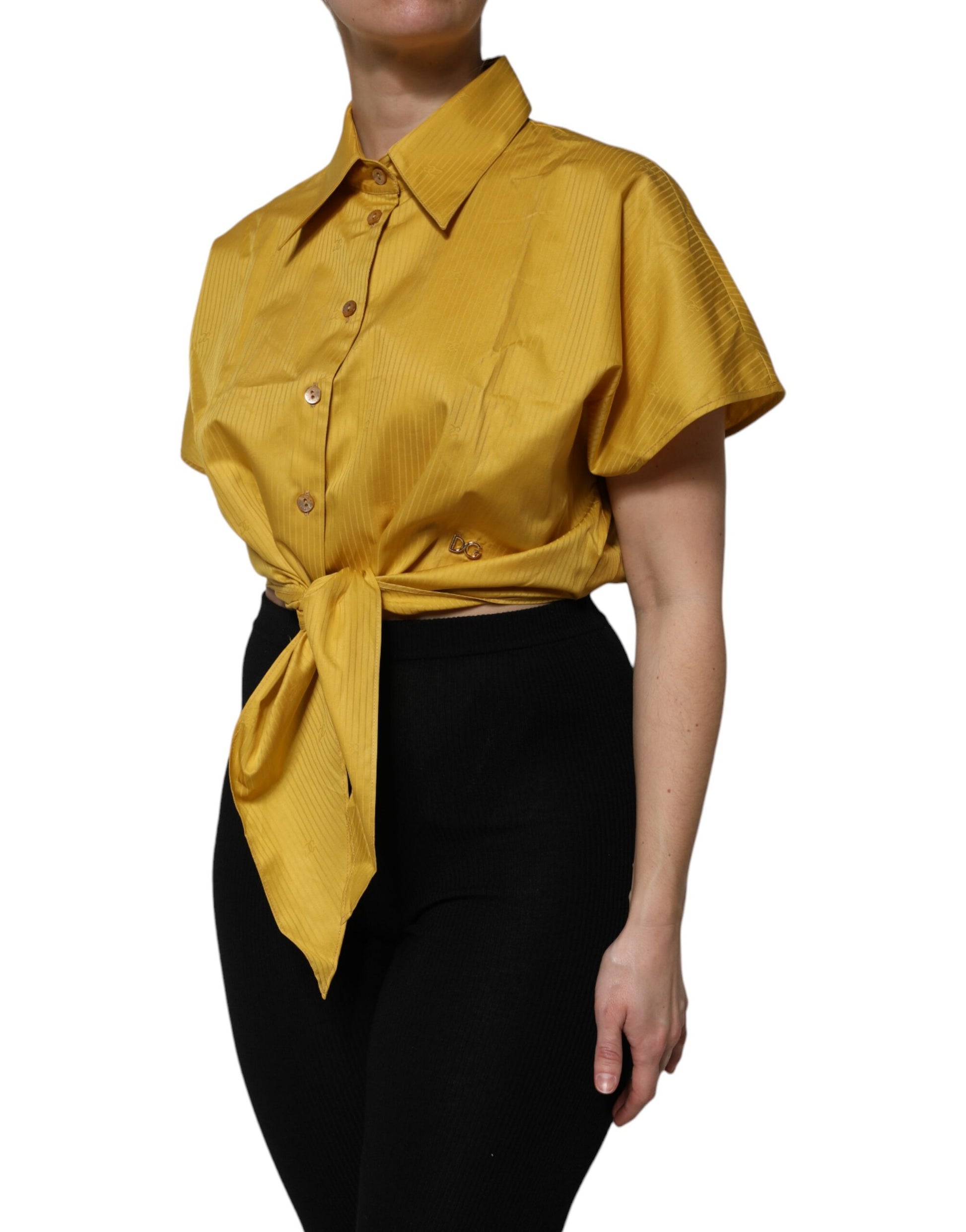 Dolce & Gabbana Mustard Collared Short Sleeves Blouse Top by Dolce & Gabbana