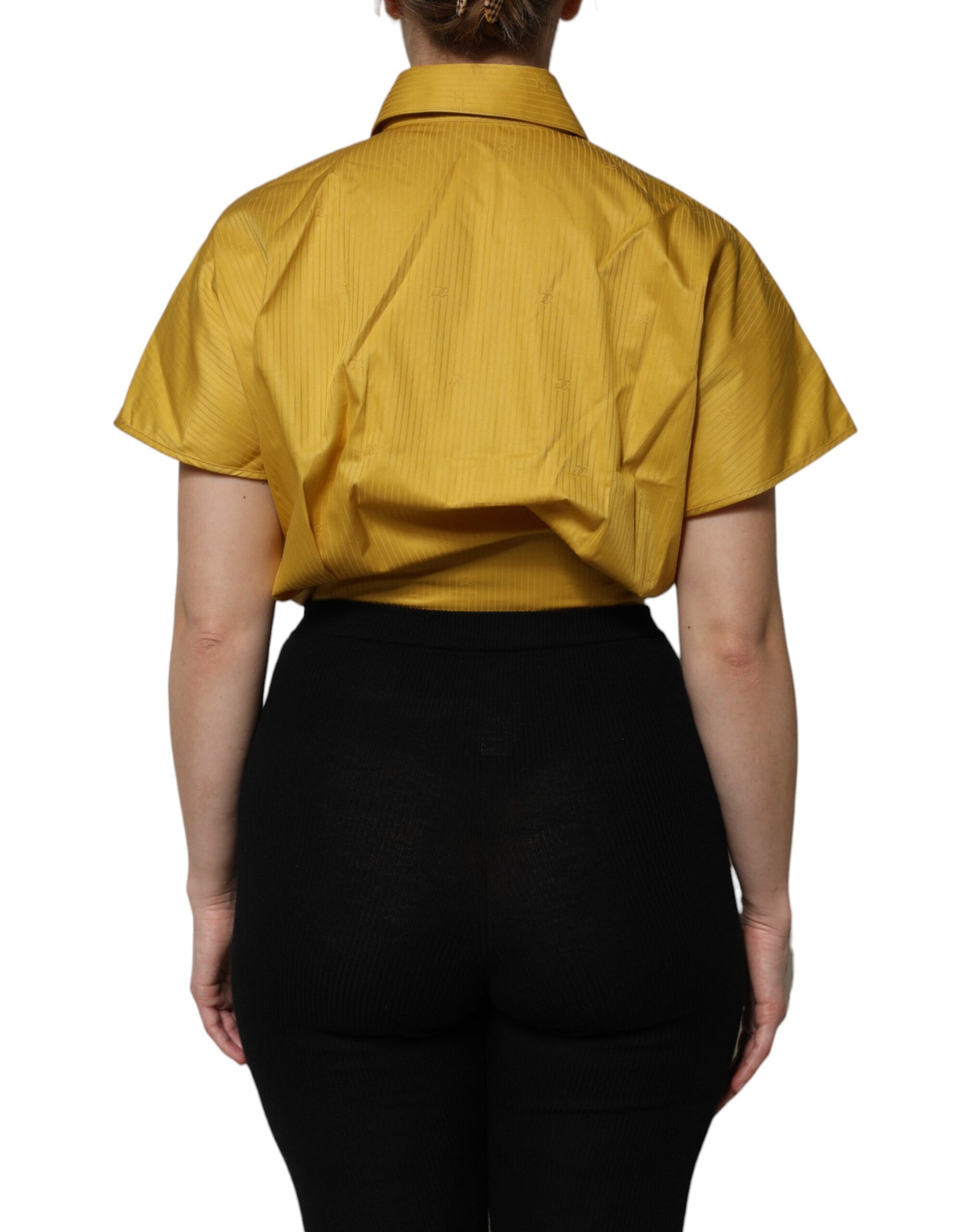 Dolce & Gabbana Mustard Collared Short Sleeves Blouse Top by Dolce & Gabbana