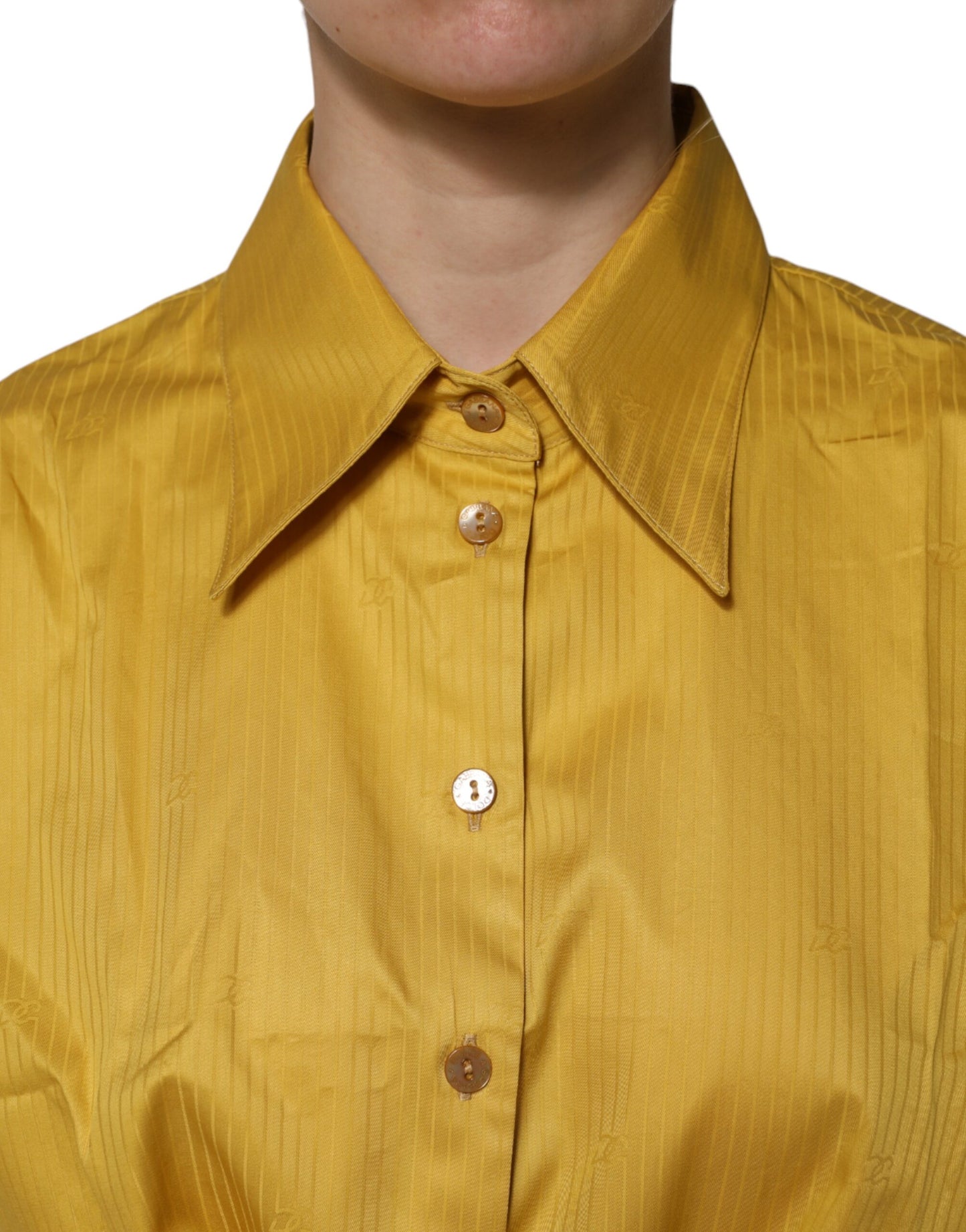 Dolce & Gabbana Mustard Collared Short Sleeves Blouse Top by Dolce & Gabbana