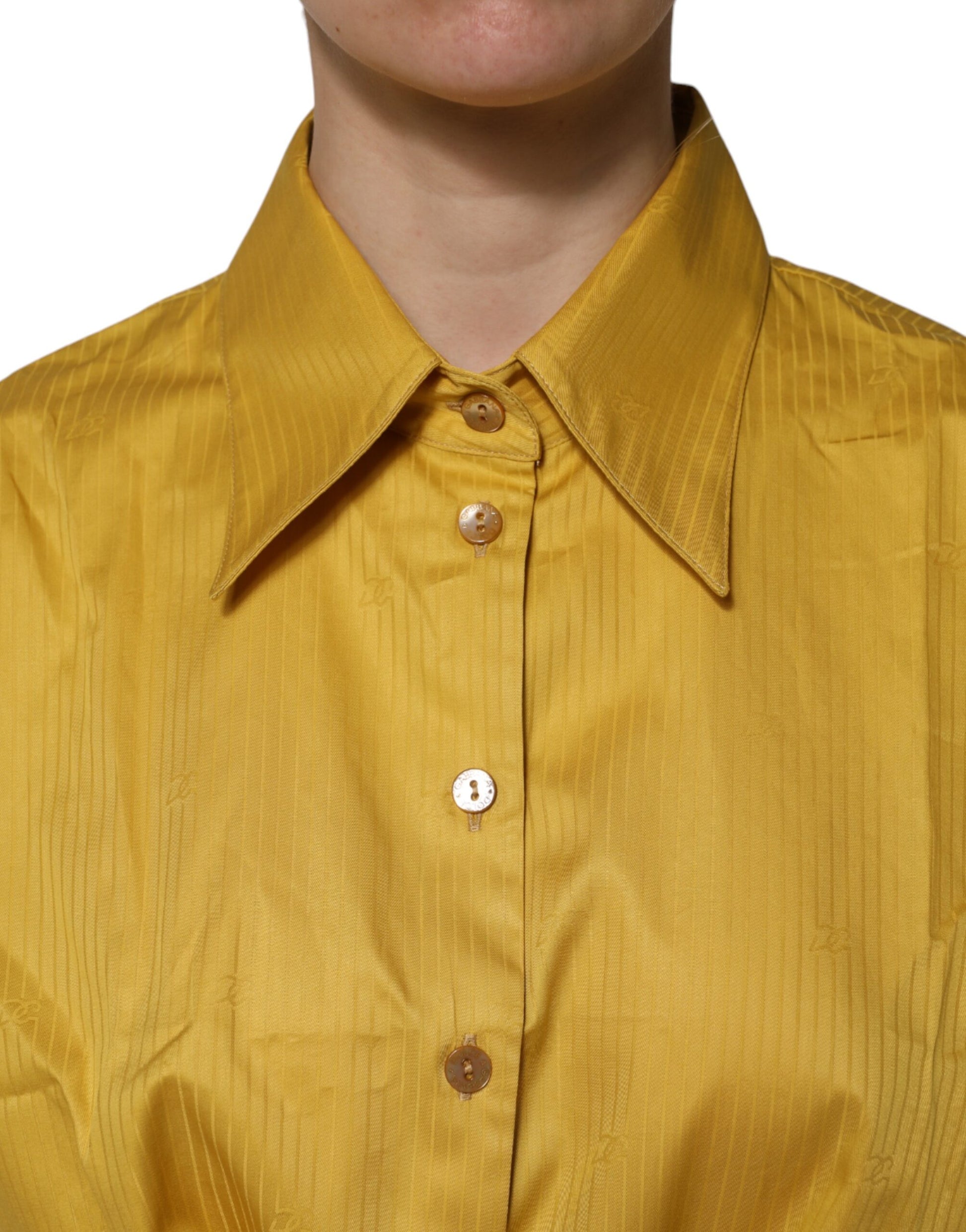 Dolce & Gabbana Mustard Collared Short Sleeves Blouse Top by Dolce & Gabbana