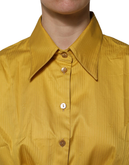 Dolce & Gabbana Mustard Collared Short Sleeves Blouse Top by Dolce & Gabbana