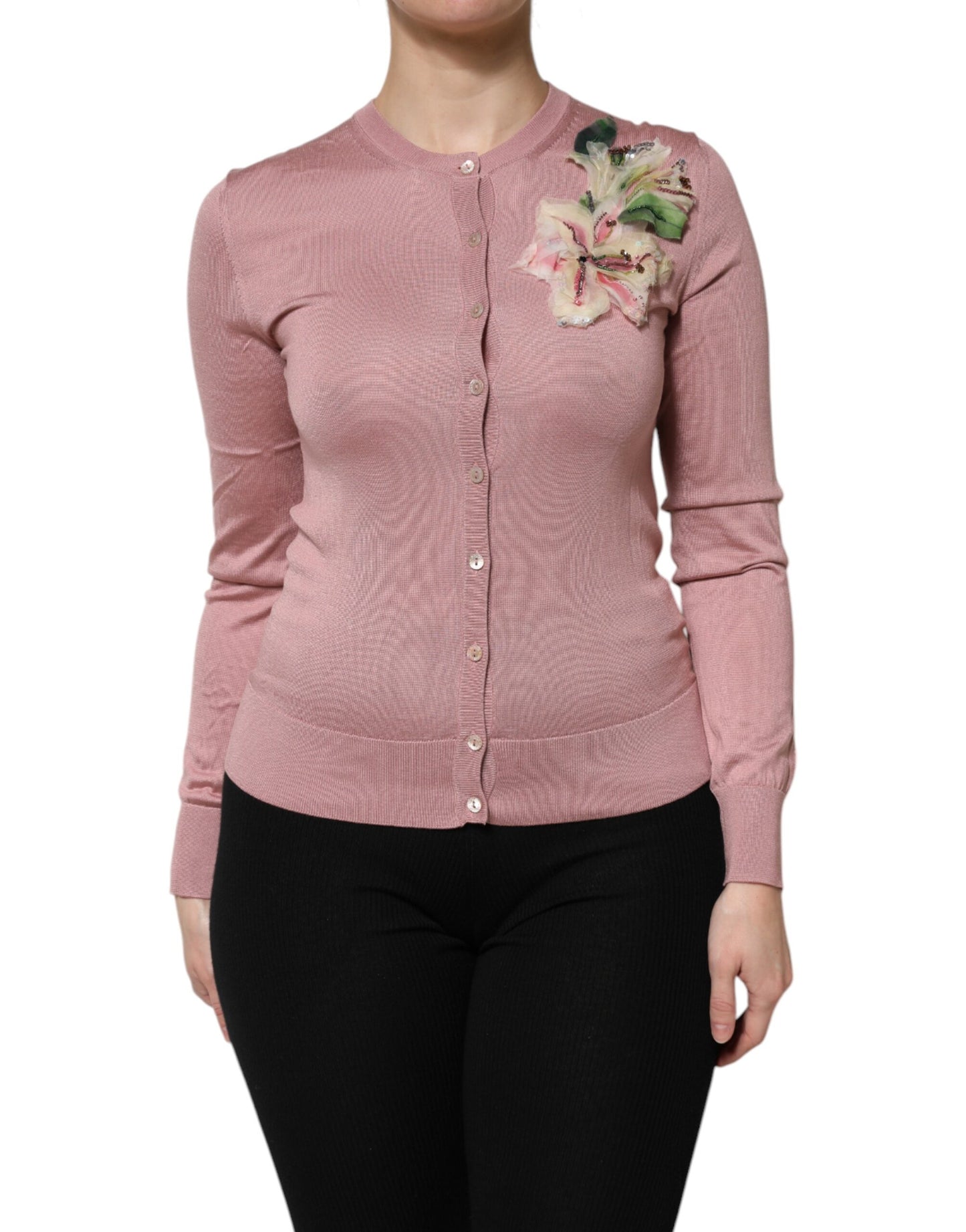 Dolce & Gabbana Pink Silk Knit Button Down Cardigan Sweater by Dolce & Gabbana