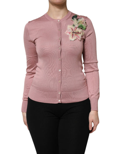 Dolce & Gabbana Pink Silk Knit Button Down Cardigan Sweater by Dolce & Gabbana