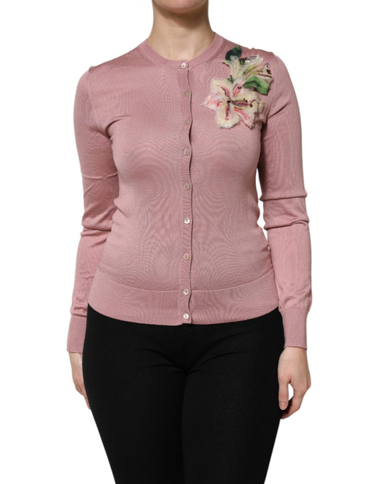 Dolce & Gabbana Pink Silk Knit Button Down Cardigan Sweater by Dolce & Gabbana