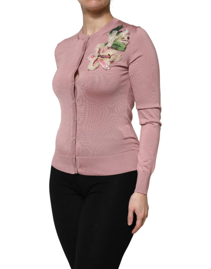 Dolce & Gabbana Pink Silk Knit Button Down Cardigan Sweater by Dolce & Gabbana