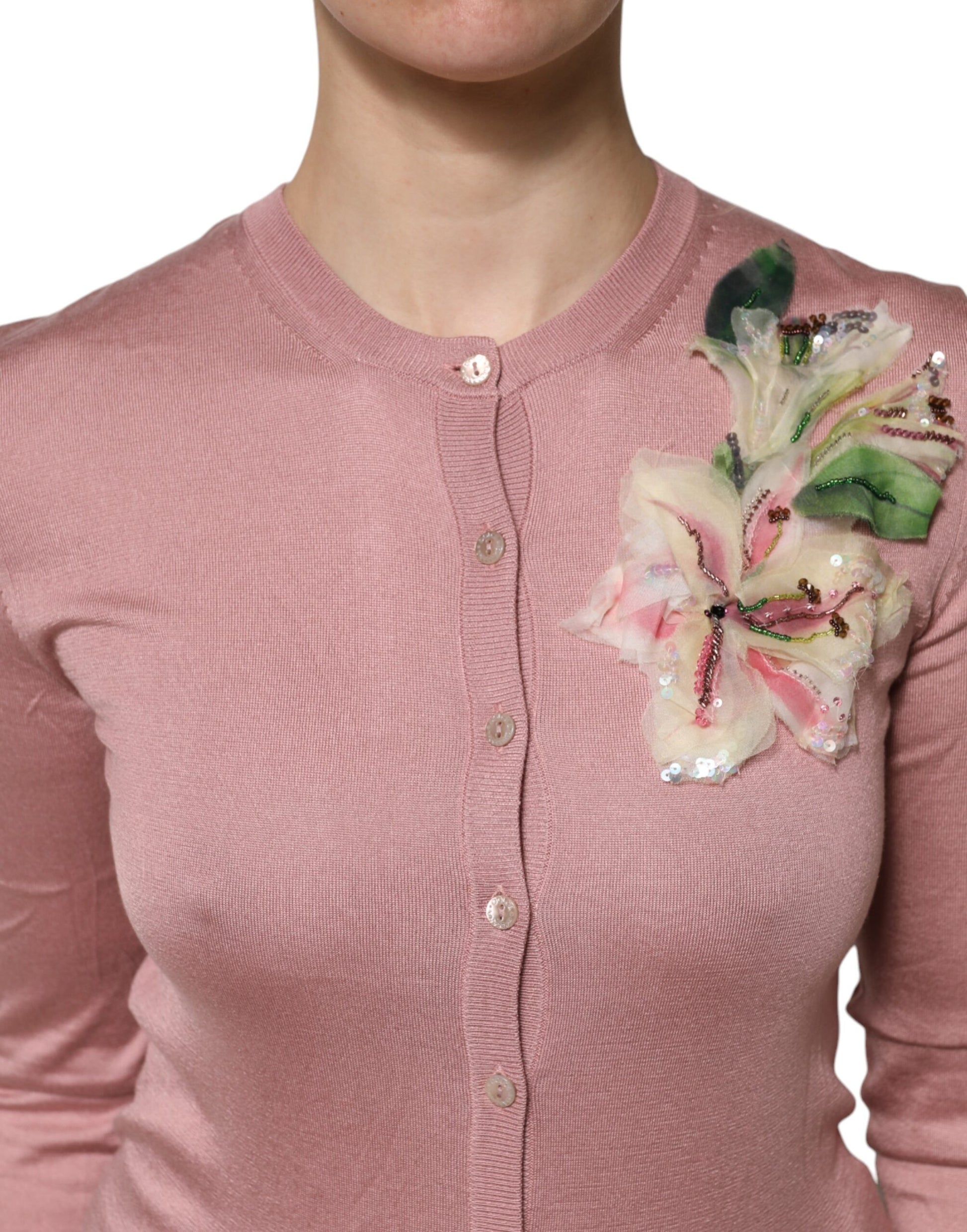Dolce & Gabbana Pink Silk Knit Button Down Cardigan Sweater by Dolce & Gabbana