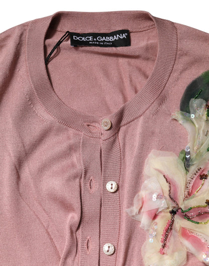 Dolce & Gabbana Pink Silk Knit Button Down Cardigan Sweater by Dolce & Gabbana