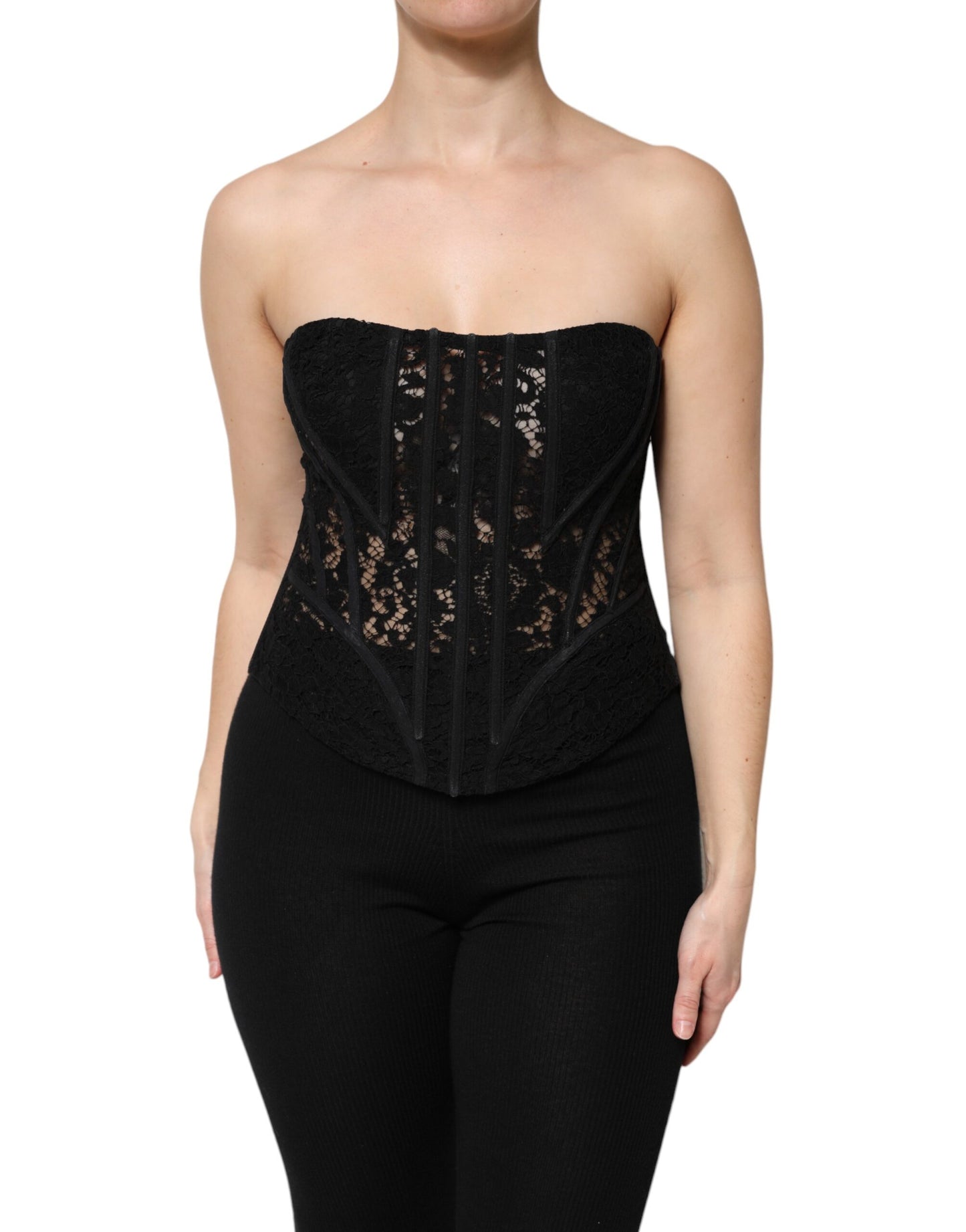 Dolce & Gabbana Black Cotton Floral Lace Corset Bustier Top by Dolce & Gabbana