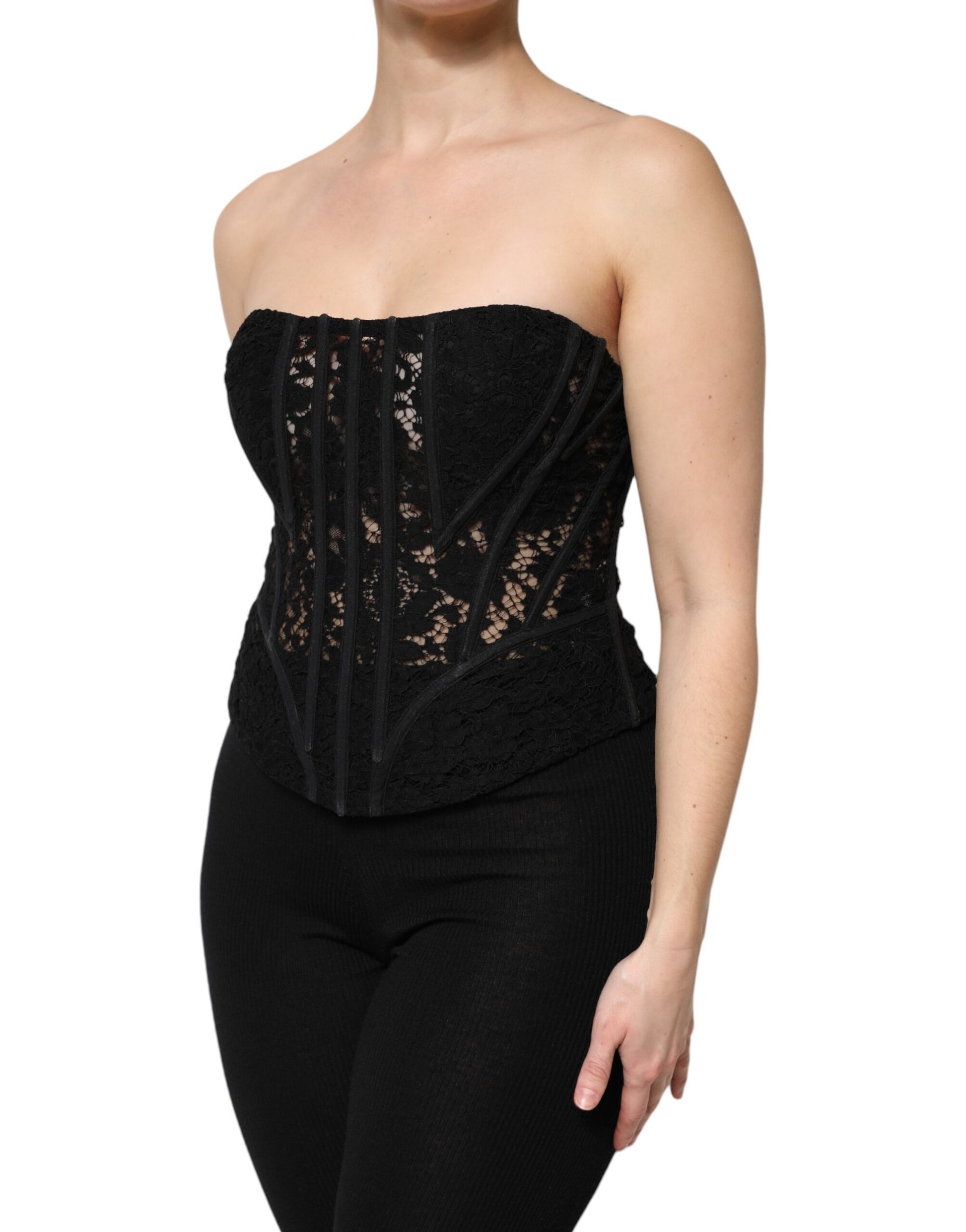Dolce & Gabbana Black Cotton Floral Lace Corset Bustier Top by Dolce & Gabbana