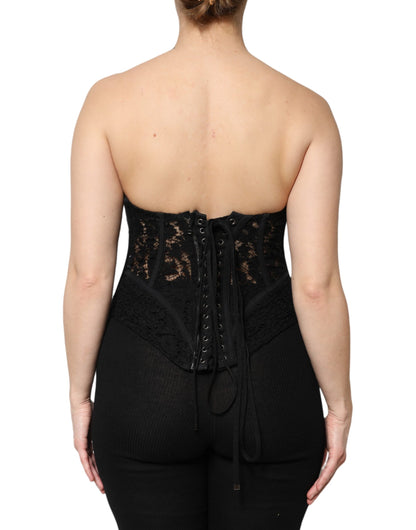 Dolce & Gabbana Black Cotton Floral Lace Corset Bustier Top by Dolce & Gabbana
