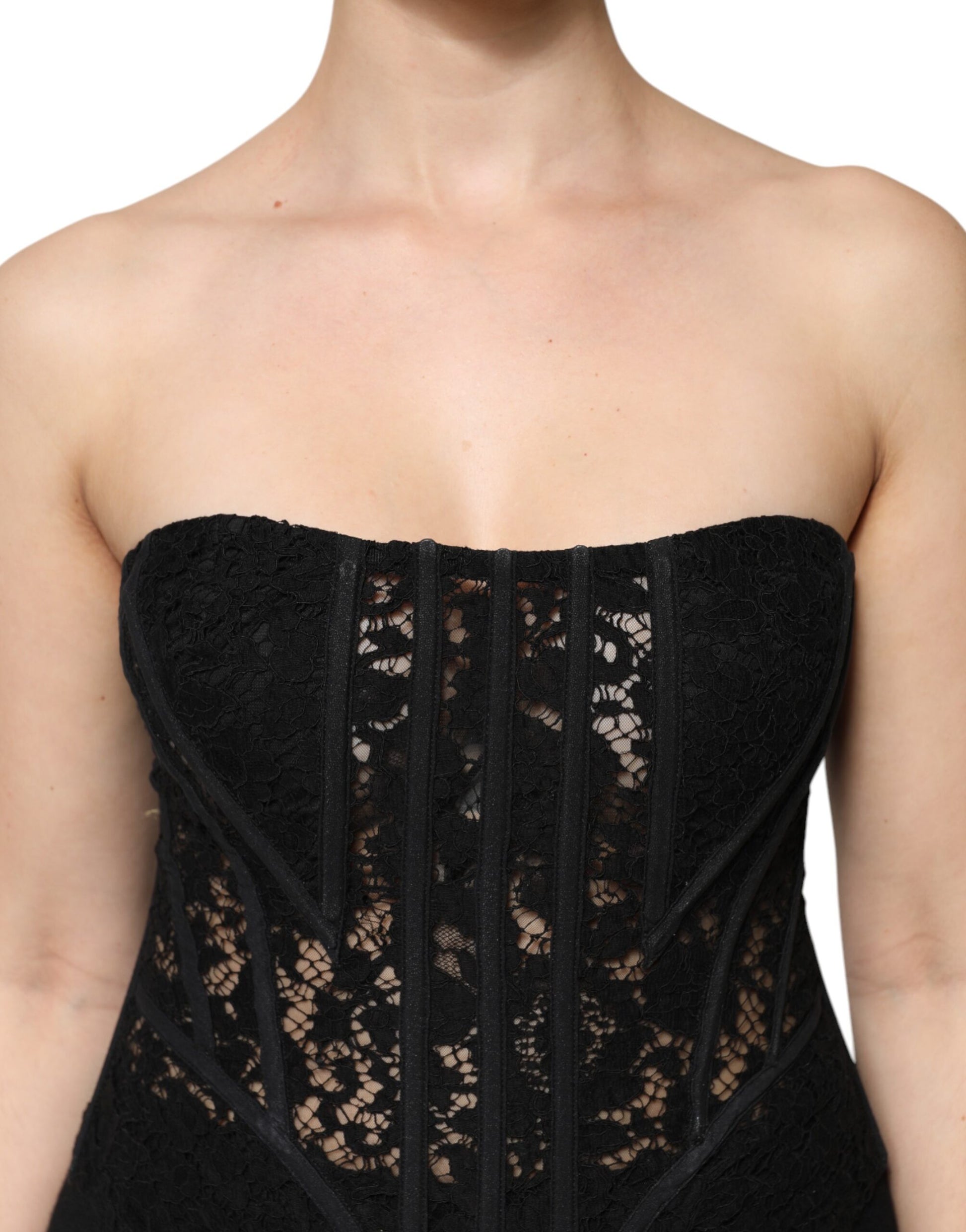 Dolce & Gabbana Black Cotton Floral Lace Corset Bustier Top by Dolce & Gabbana