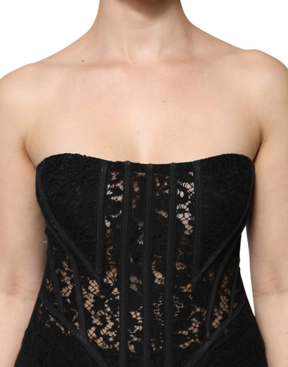 Dolce & Gabbana Black Cotton Floral Lace Corset Bustier Top by Dolce & Gabbana