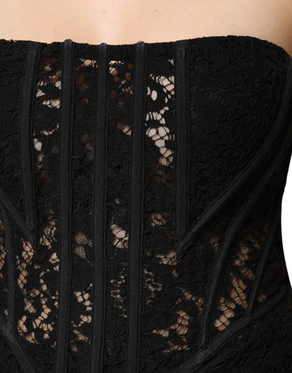 Dolce & Gabbana Black Cotton Floral Lace Corset Bustier Top by Dolce & Gabbana