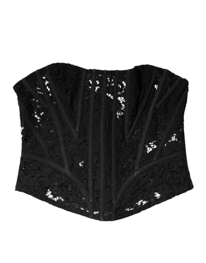 Dolce & Gabbana Black Cotton Floral Lace Corset Bustier Top by Dolce & Gabbana