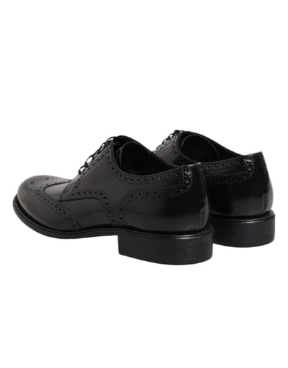 Dolce & Gabbana Black Leather Derby Wingtip Formal Shoes by Dolce & Gabbana