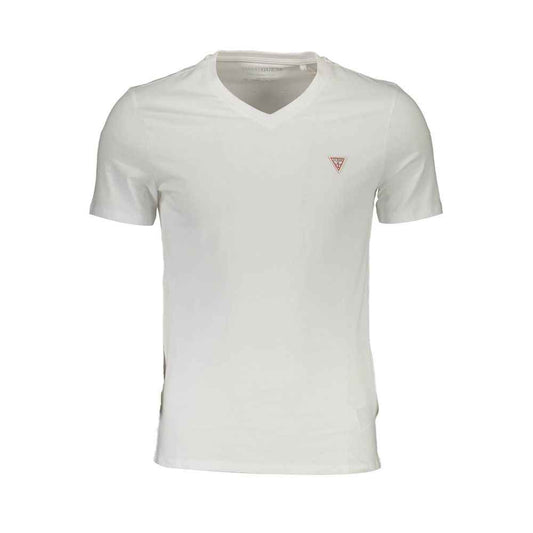 Guess Jeans V Neck Organic Cotton T Shirt White Edition