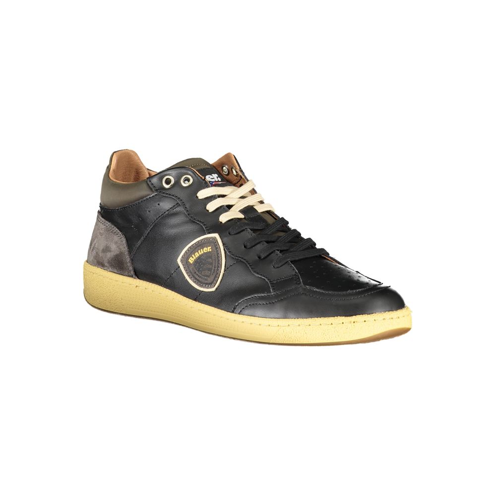 Blauer Sleek Black Lace-Up Sneakers with Contrast Details by Blauer