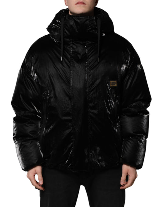 Dolce &amp; Gabbana Black Logo Full Zip Hooded Quilted Jacket