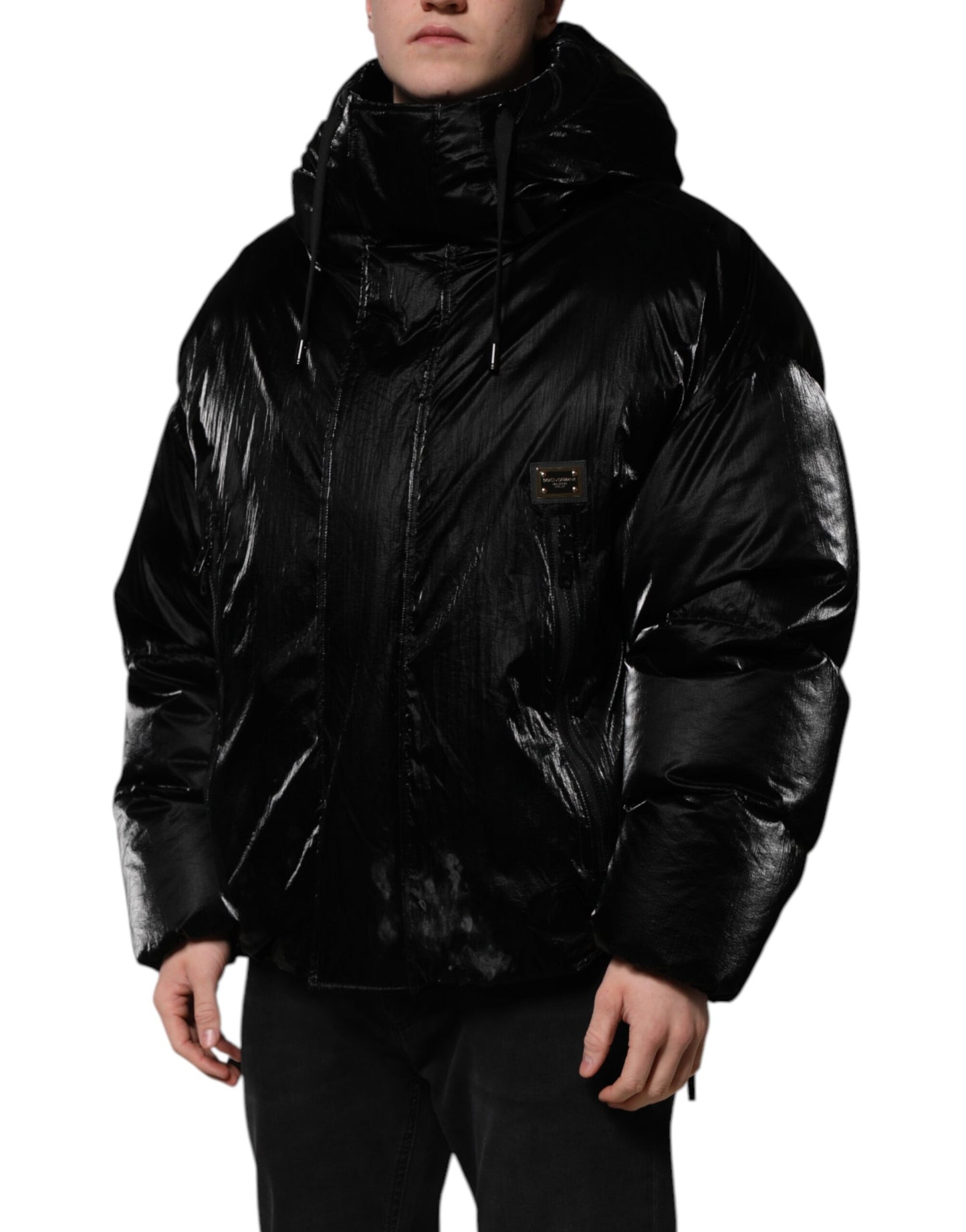 Dolce &amp; Gabbana Black Logo Full Zip Hooded Quilted Jacket