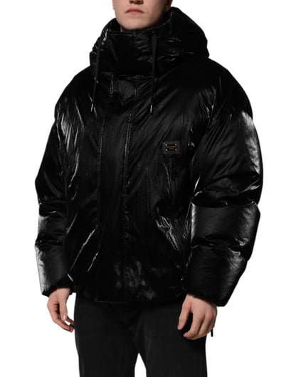 Dolce &amp; Gabbana Black Logo Full Zip Hooded Quilted Jacket
