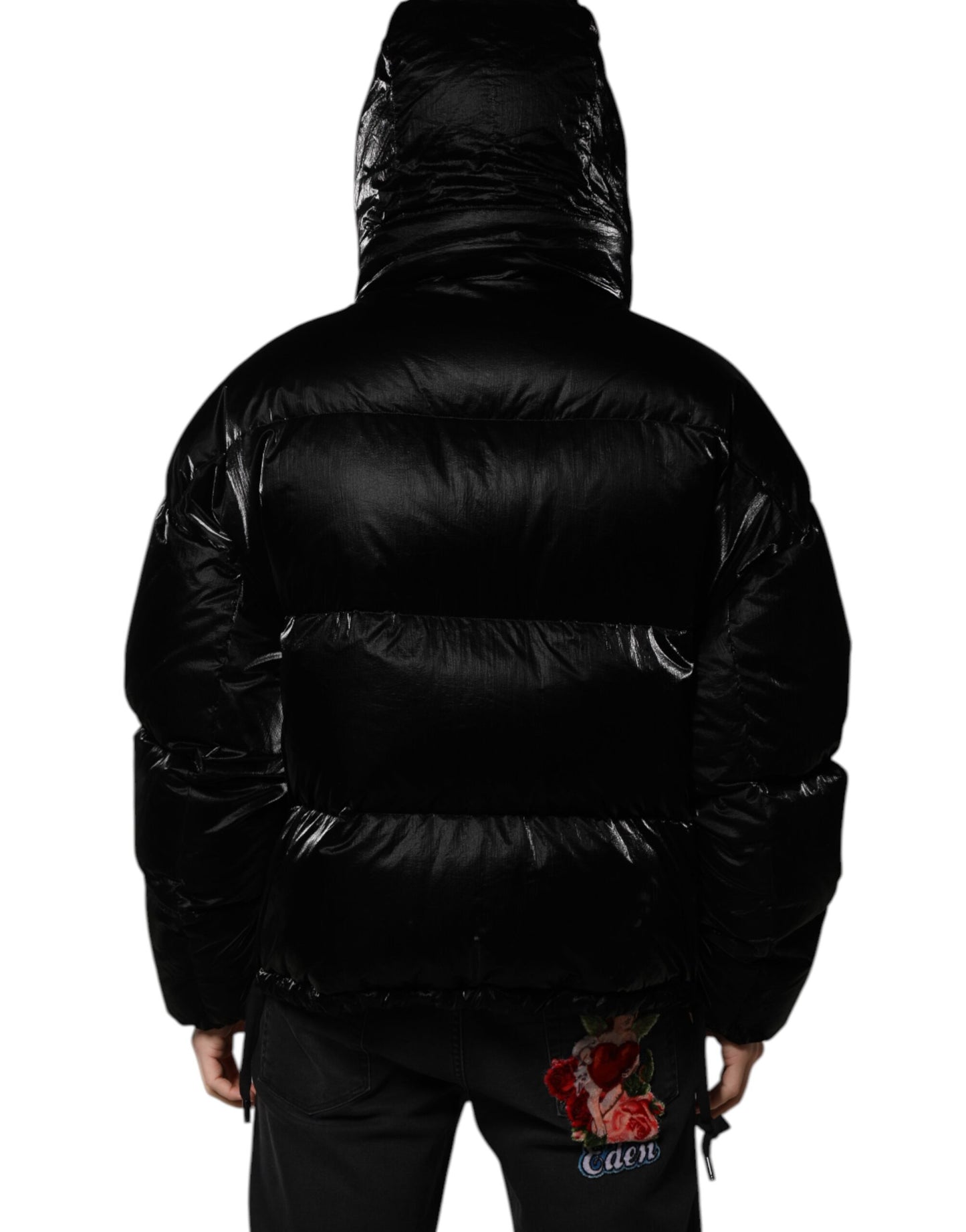 Dolce &amp; Gabbana Black Logo Full Zip Hooded Quilted Jacket