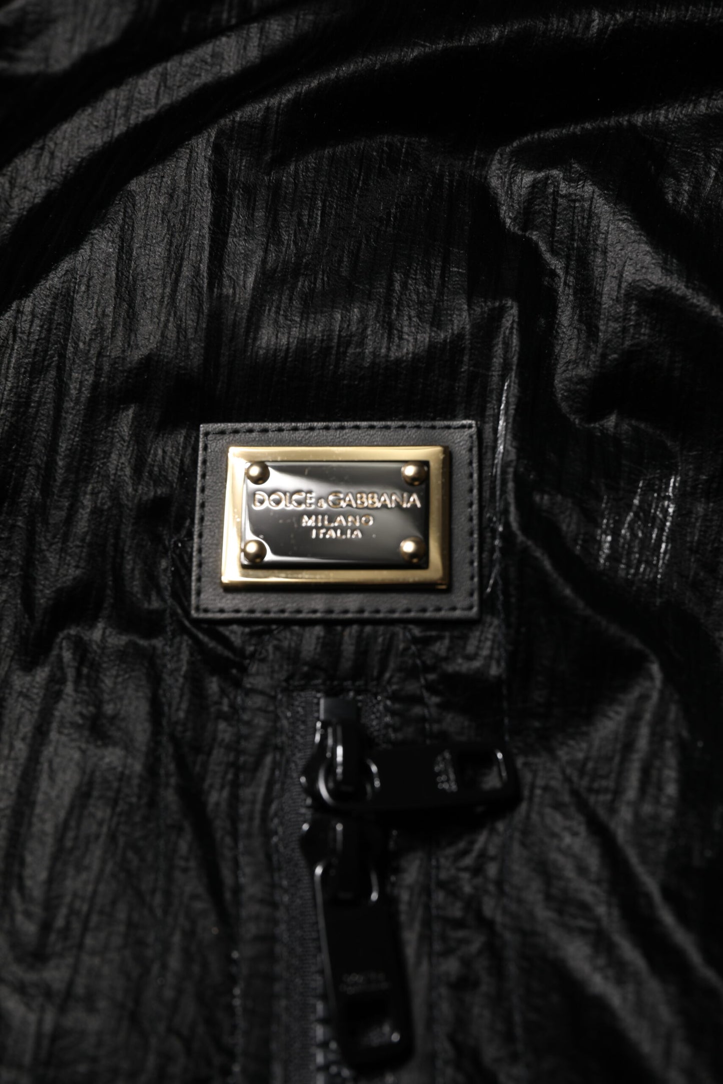 Dolce &amp; Gabbana Black Logo Full Zip Hooded Quilted Jacket